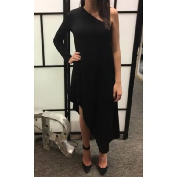 Narciso Rodriguez Black Asymmetrical Midi Dress $2495 - Picture 2 of 10